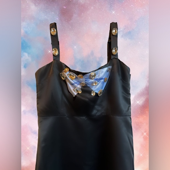 Cynthia Rowley Black Satin w/ Bows & Gems, Sz 0 NWT - Picture 6 of 9
